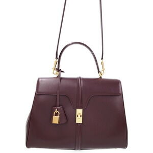 Celine 16 2way HandBag Shoulder Bag satinated calfskin Black